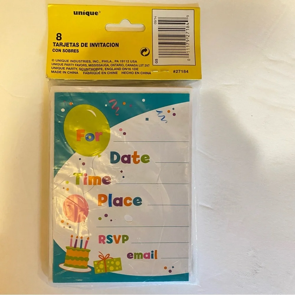 8 Colorful Birthday Party Invitations with Envelopes - Picture 4 of 4